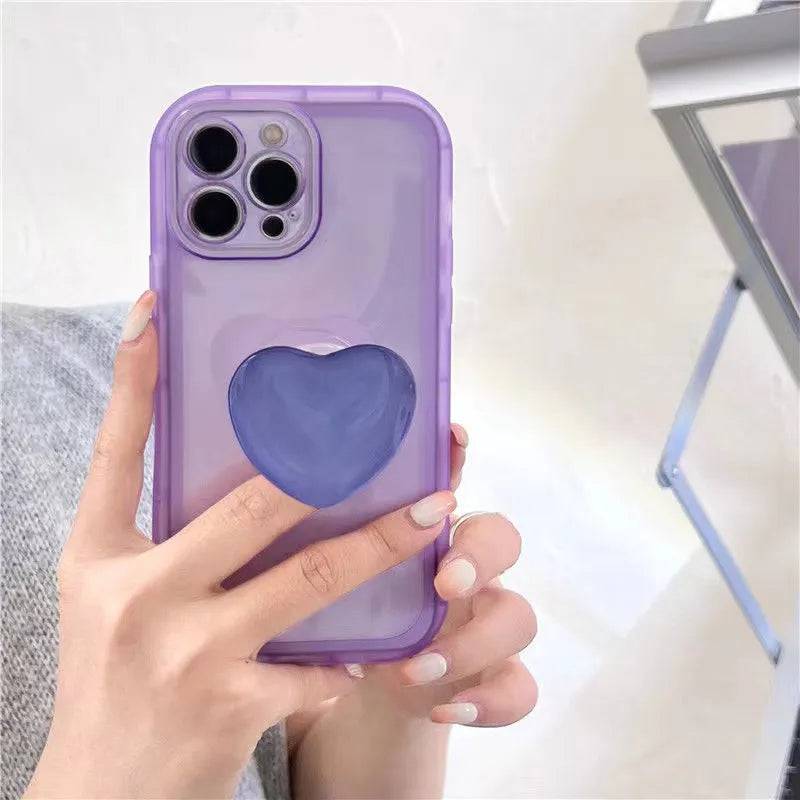 Japan Korean Jelly Pink Love Heart Stand Holder Clear Soft Case For IPhone X XR XS 11 12 13 14 15 Pro Max Protective Back Cover