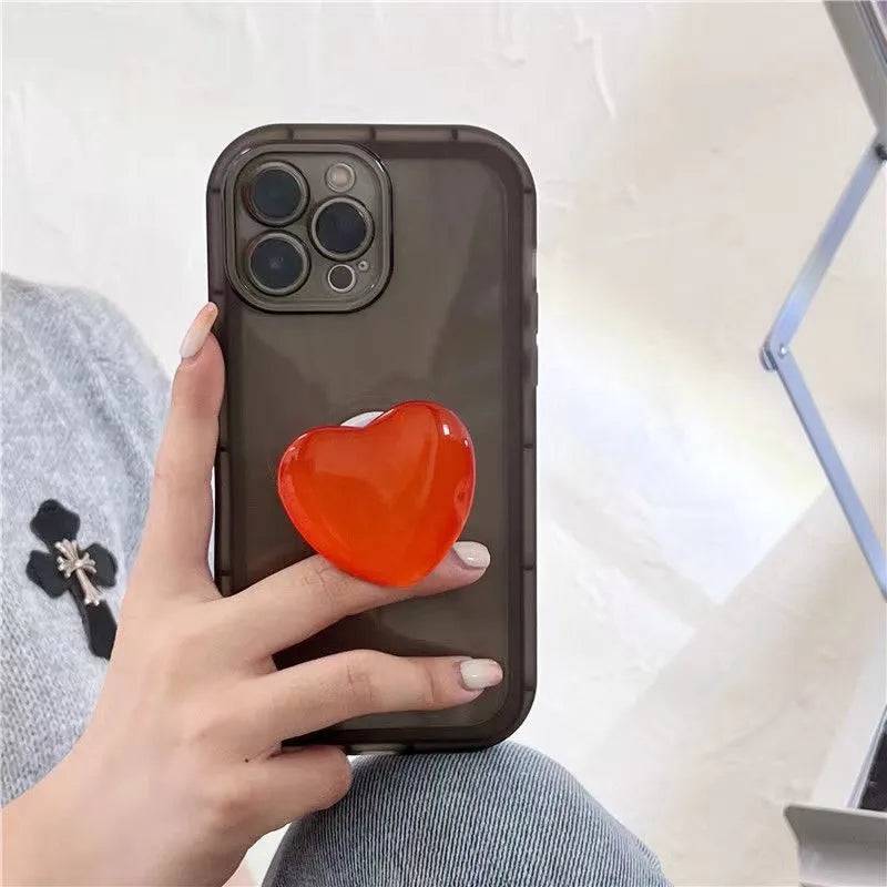 Japan Korean Jelly Pink Love Heart Stand Holder Clear Soft Case For IPhone X XR XS 11 12 13 14 15 Pro Max Protective Back Cover