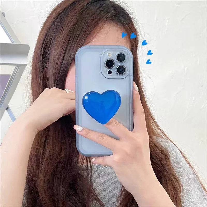 Japan Koreaanse Jelly Roze Liefde Hart Standhouder Clear Soft Case Voor Iphone X Xr Xs 11 12 13 14 15 Pro Max Beschermende Achterkant