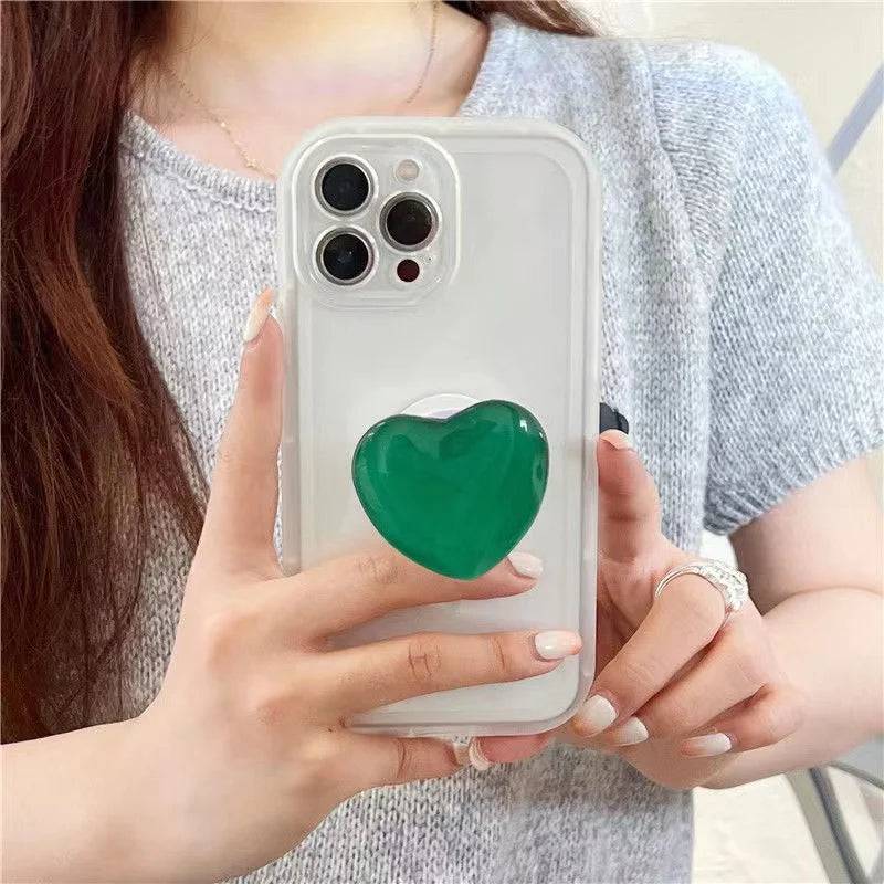 Japan Korean Jelly Pink Love Heart Stand Holder Clear Soft Case For IPhone X XR XS 11 12 13 14 15 Pro Max Protective Back Cover