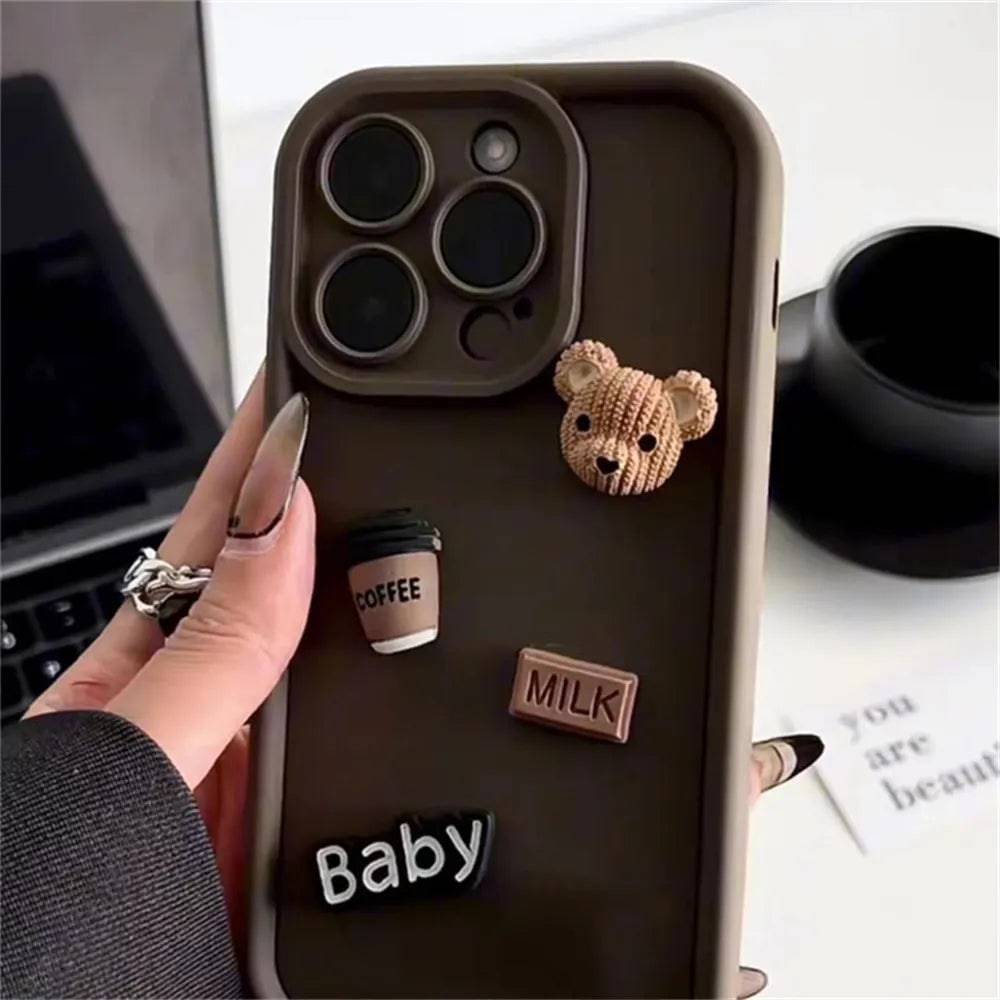 Leuke 3D Beer Koffie Melk Snoep Vloeibare Telefoon Case Voor iPhone 11 13 12 14 15 Pro Max XR XS max Koreaanse Cartoon Cover