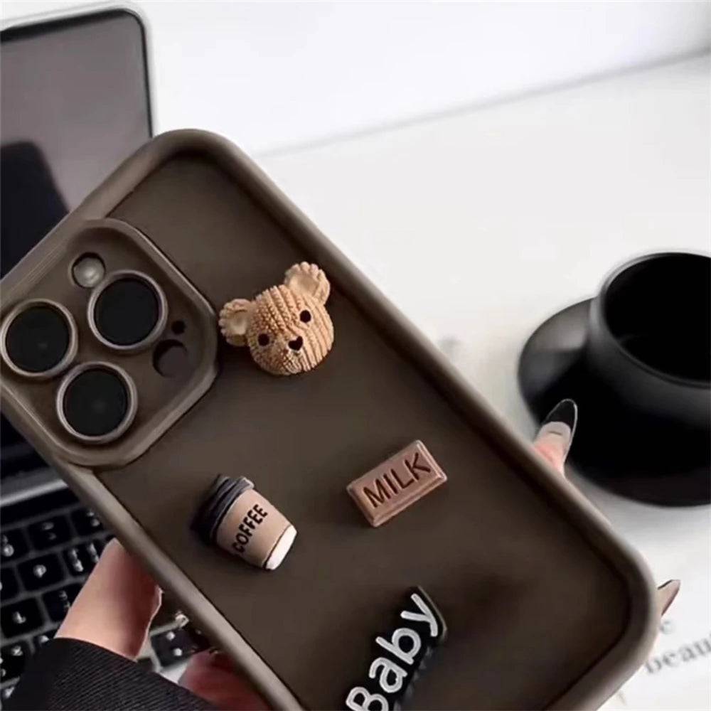 Leuke 3D Beer Koffie Melk Snoep Vloeibare Telefoon Case Voor iPhone 11 13 12 14 15 Pro Max XR XS max Koreaanse Cartoon Cover