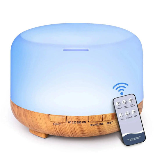 Aroma Diffuser Wood Grain Color, 5V 2A Essential Oil Aromatherapy Diffuser Humidifier with Remote Control 500ML