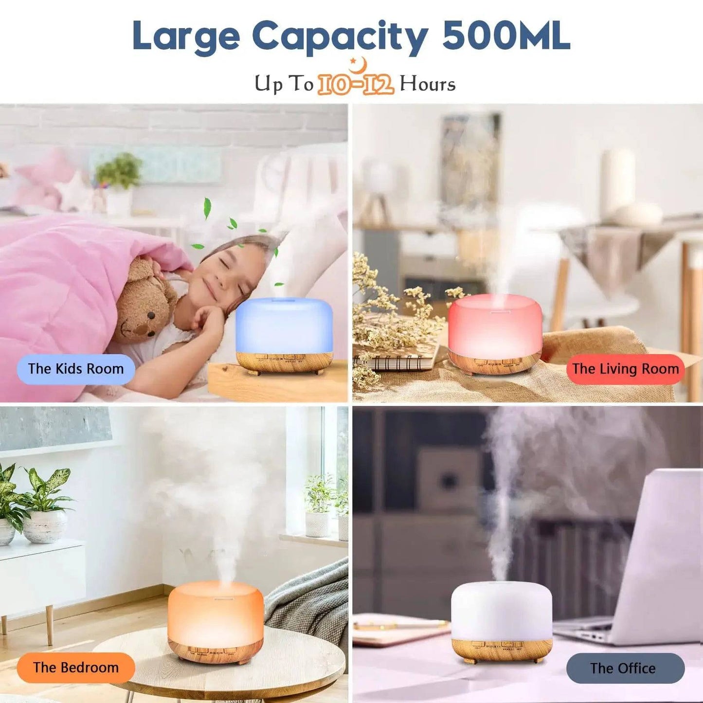 Aroma Diffuser Wood Grain Color, 5V 2A Essential Oil Aromatherapy Diffuser Humidifier with Remote Control 500ML