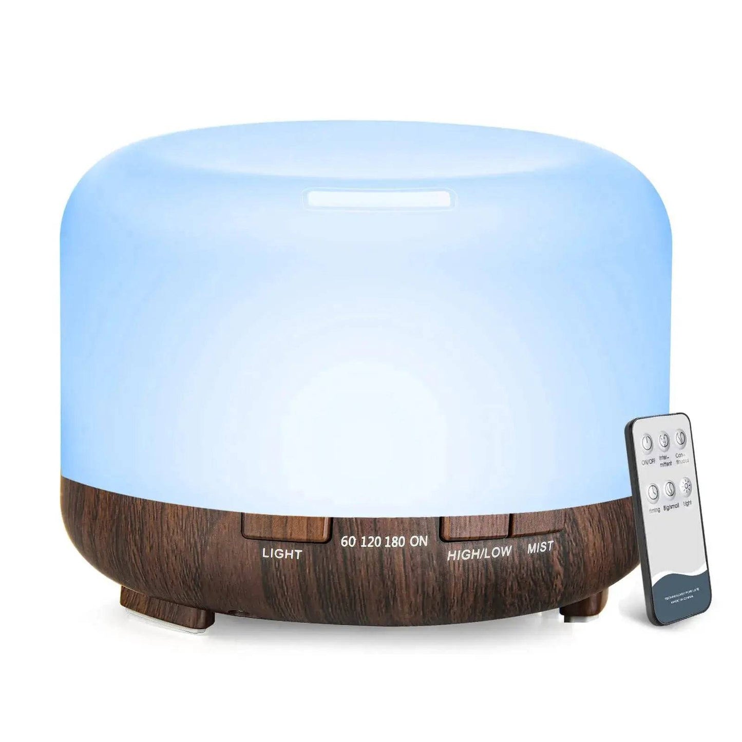 Aroma Diffuser Wood Grain Color, 5V 2A Essential Oil Aromatherapy Diffuser Humidifier with Remote Control 500ML