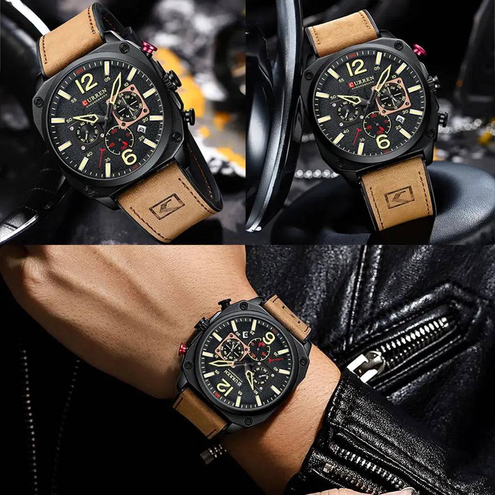 Yoors Shop CURREN Brand Luxury Men Brown Quartz Wristwatches for Male Luminous Chronograph