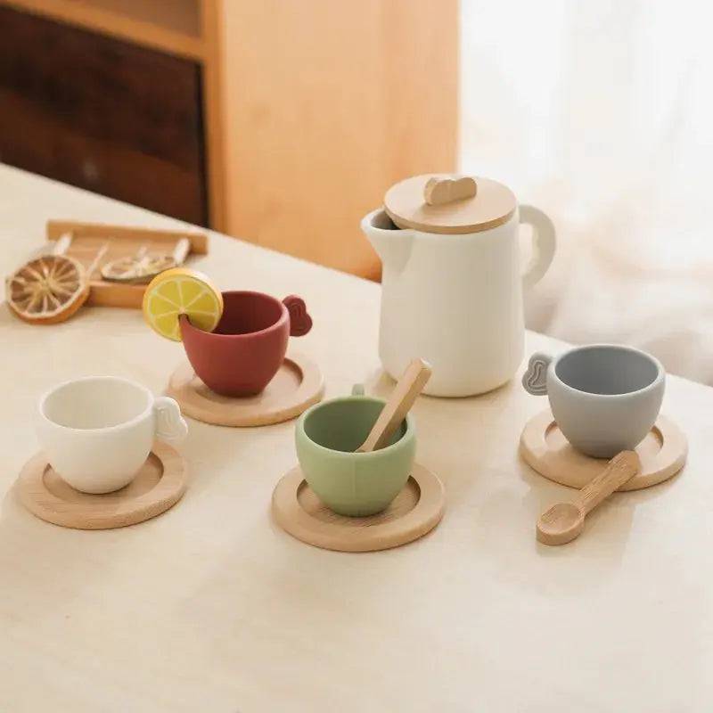 Montessori Educatief Houten Modelpuzzelspeelgoed voor kinderen: Afternoon Tea Set & Houten Trein & Muziektent