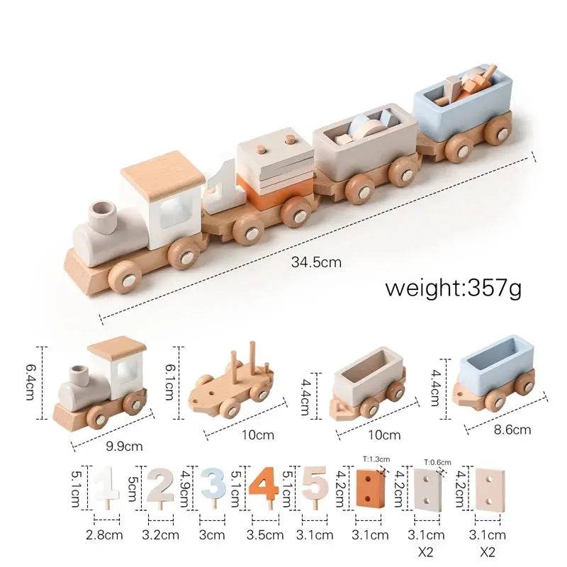 Montessori-pädagogisches Holzmodell-Puzzlespielzeug für Kinder: Nachmittagstee-Set, Holzeisenbahn und Musikpavillon