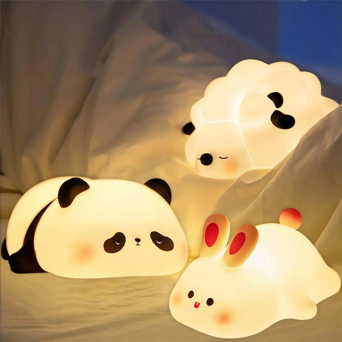 LED-Nachtlichter, süße Schaf-Panda-Kaninchen-Silikonlampe, wiederaufladbar über USB, mit Zeitsteuerung, Nachttischdekor, Kinder-Baby-Nachtlicht, Geburtstagsgeschenk