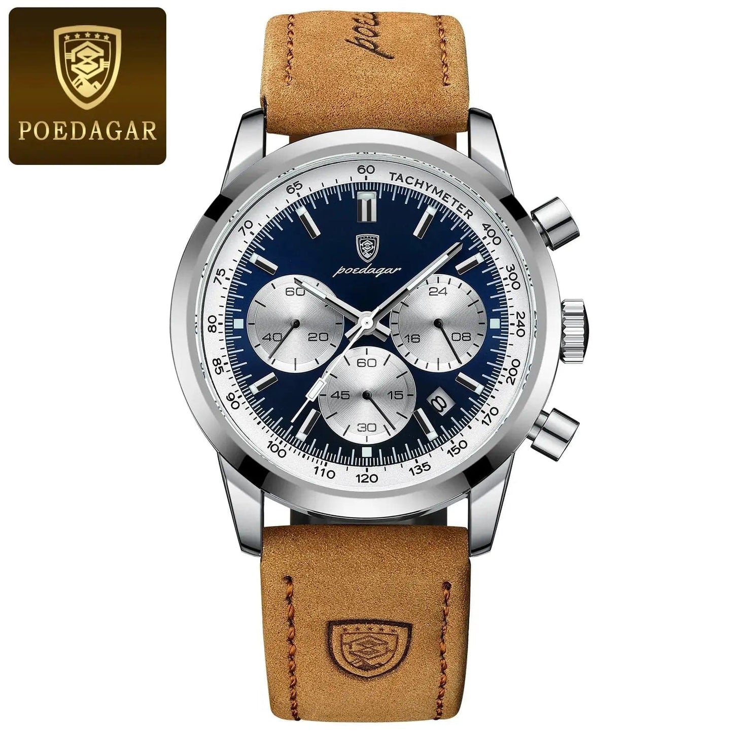 POEDAGAR Luxury Man Watch High Quality Waterproof Chronograph Luminous Leather Men Quartz Watch