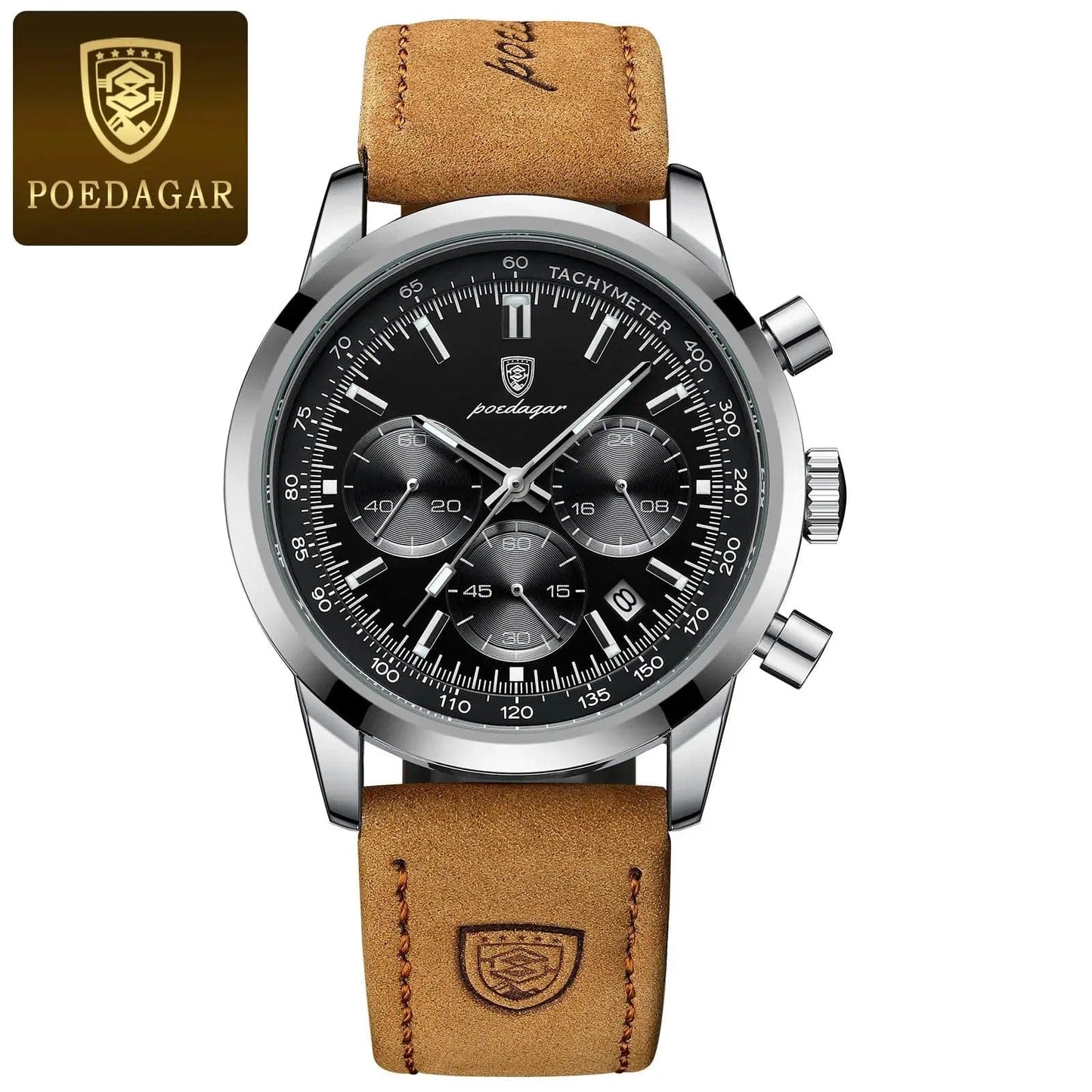 POEDAGAR Luxury Man Watch High Quality Waterproof Chronograph Luminous Leather Men Quartz Watch