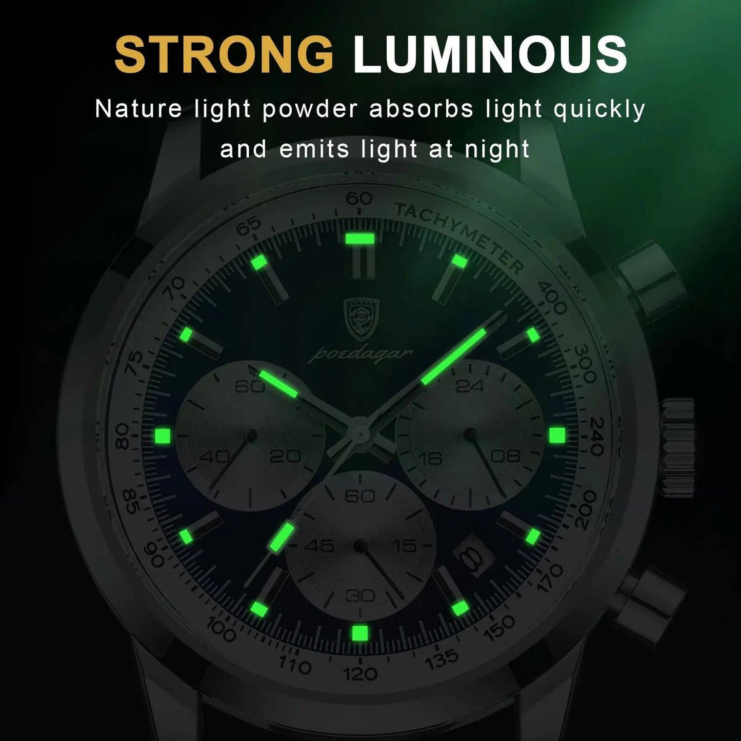 POEDAGAR Luxury Man Watch High Quality Waterproof Chronograph Luminous Leather Men Quartz Watch