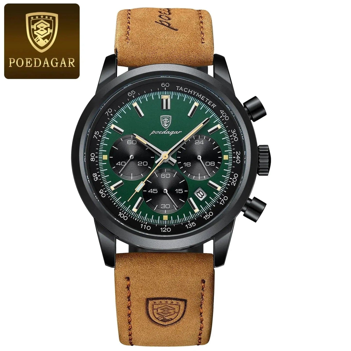 POEDAGAR Luxury Man Watch High Quality Waterproof Chronograph Luminous Leather Men Quartz Watch