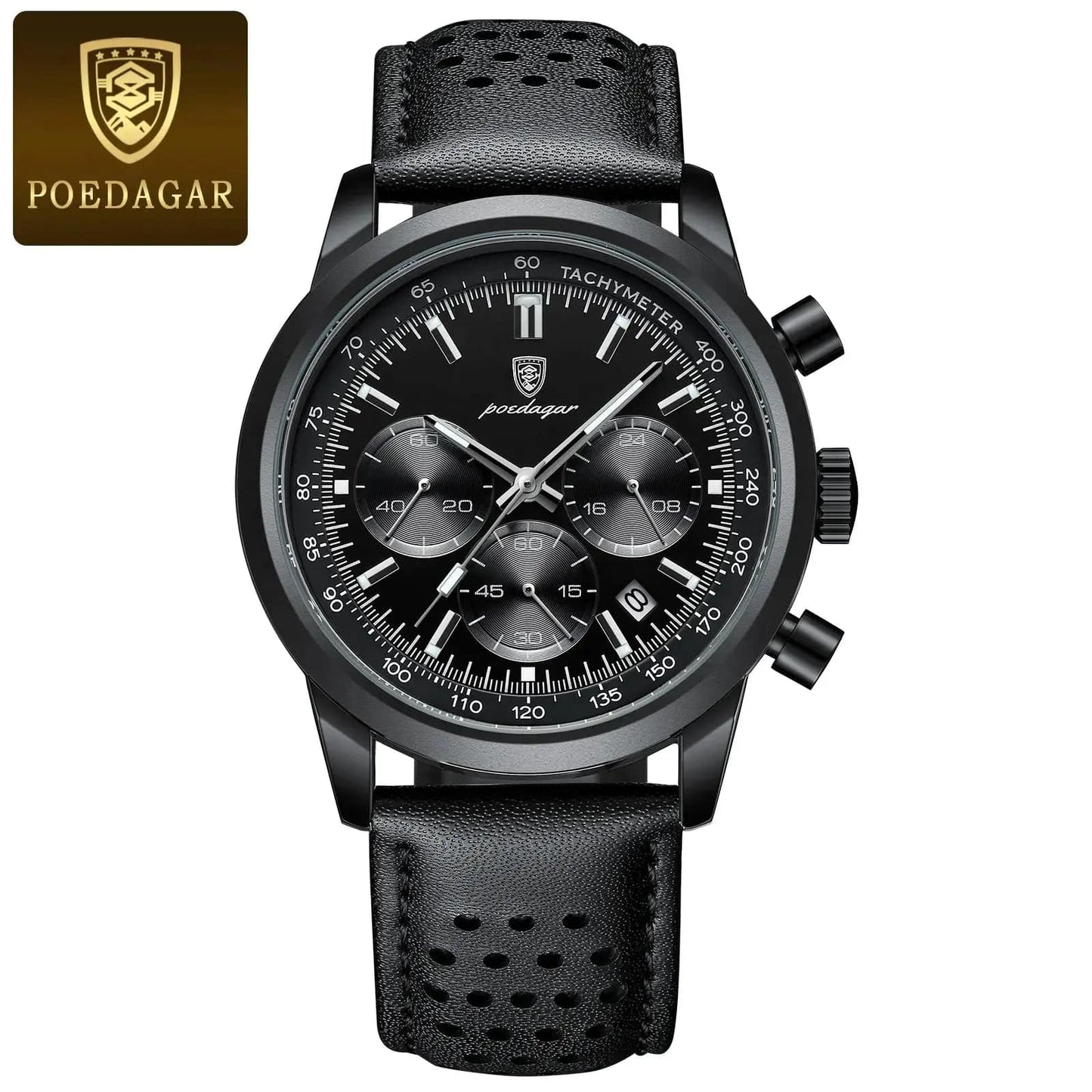 POEDAGAR Luxury Man Watch High Quality Waterproof Chronograph Luminous Leather Men Quartz Watch