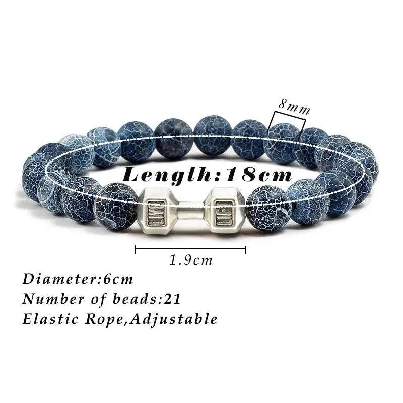 Natuurlijke Vulkanische Steen Armband Mannen Mat Zwart Lave Witte Kralen Charm Halter Strand Armbanden Vrouwen Barbell Fitness Sieraden