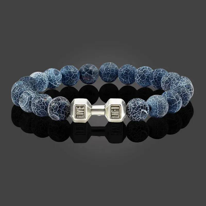 Natuurlijke Vulkanische Steen Armband Mannen Mat Zwart Lave Witte Kralen Charm Halter Strand Armbanden Vrouwen Barbell Fitness Sieraden