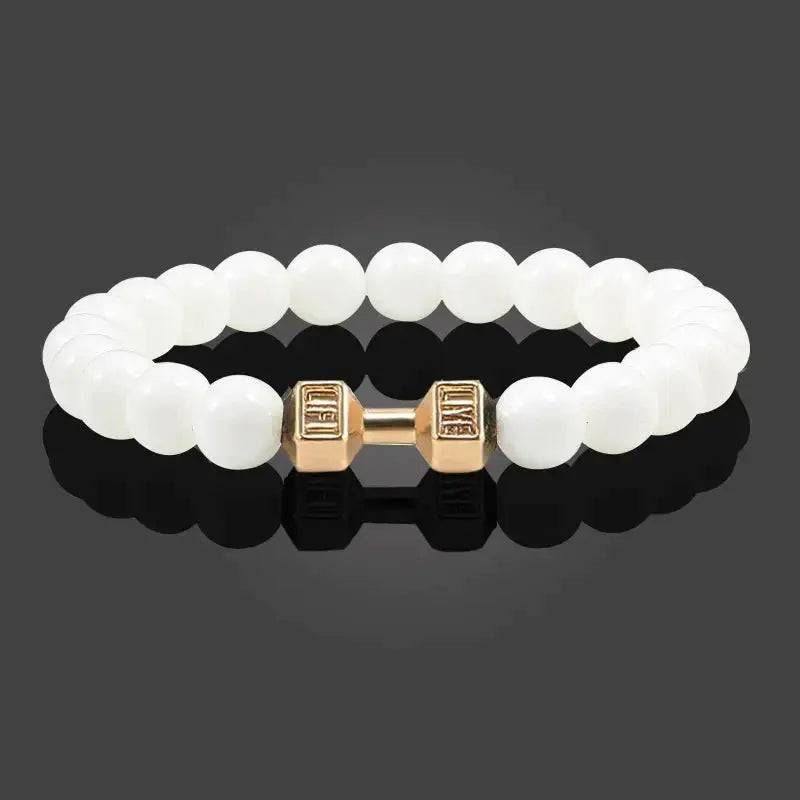 Natuurlijke Vulkanische Steen Armband Mannen Mat Zwart Lave Witte Kralen Charm Halter Strand Armbanden Vrouwen Barbell Fitness Sieraden