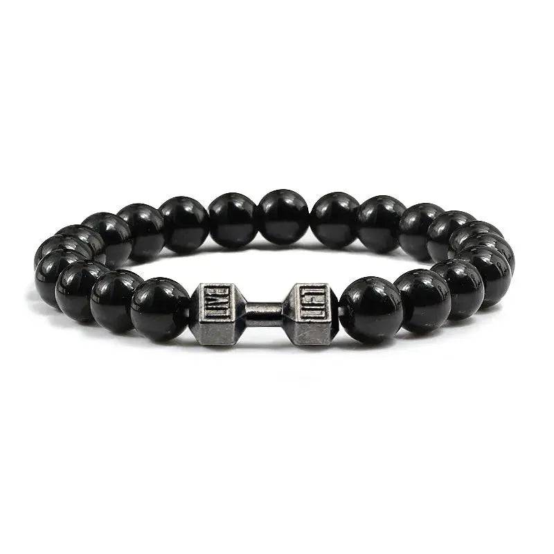 Natuurlijke Vulkanische Steen Armband Mannen Mat Zwart Lave Witte Kralen Charm Halter Strand Armbanden Vrouwen Barbell Fitness Sieraden