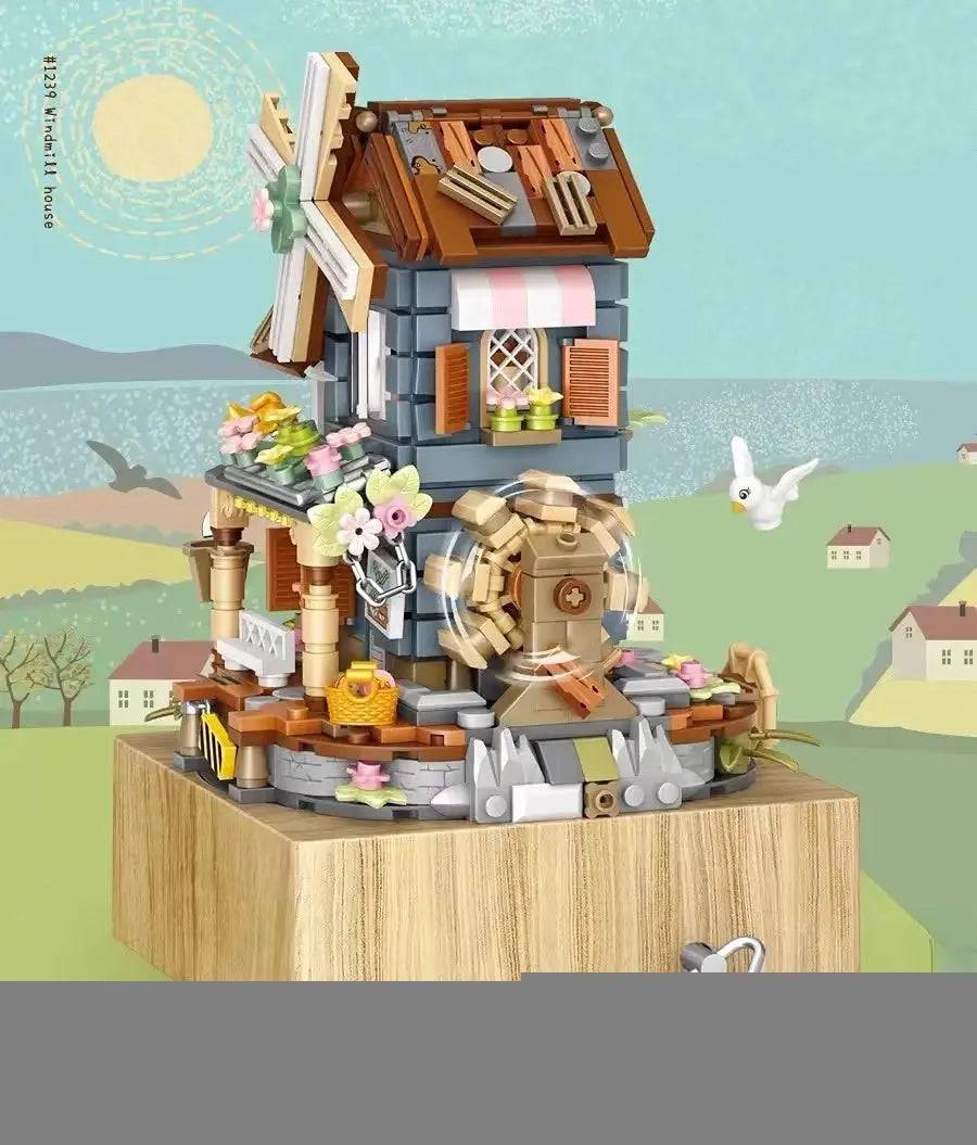 LOZ 1239 Windmill music box mini Blocks Kids Building Toys DIY Bricks Girls Gift Music Box Chinese Windmill House