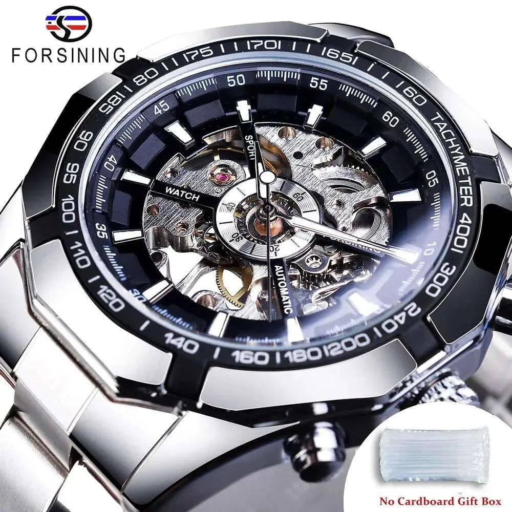 Forsining 2024 Edelstahl Wasserdicht Herren Skeleton Uhren Top Marke Luxus Transparente Mechanische Sport Männliche Armbanduhren