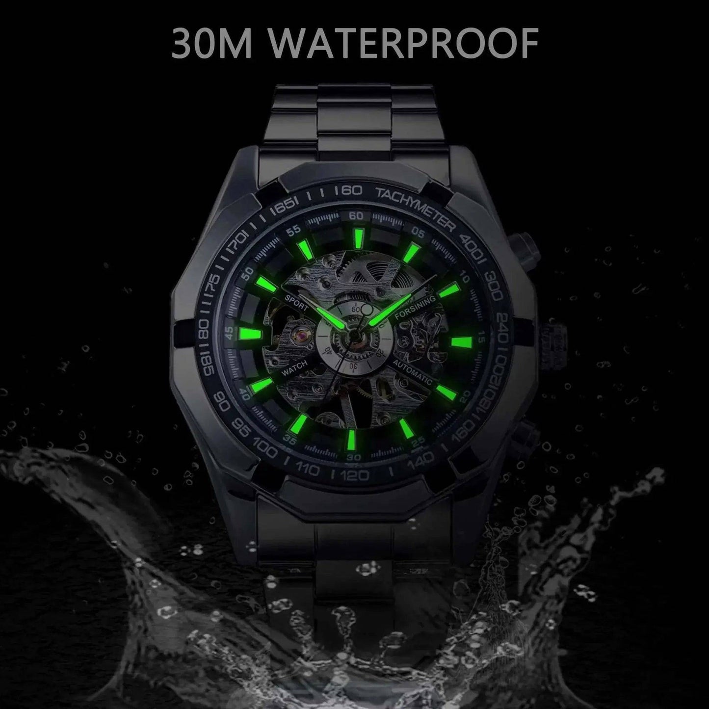 Forsining 2024 Edelstahl Wasserdicht Herren Skeleton Uhren Top Marke Luxus Transparente Mechanische Sport Männliche Armbanduhren