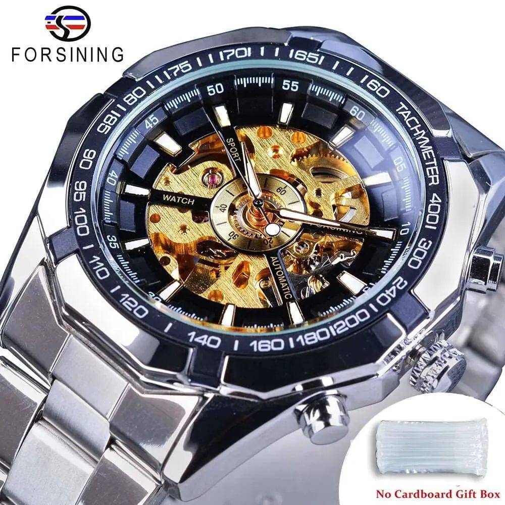 Forsining 2024 Edelstahl Wasserdicht Herren Skeleton Uhren Top Marke Luxus Transparente Mechanische Sport Männliche Armbanduhren