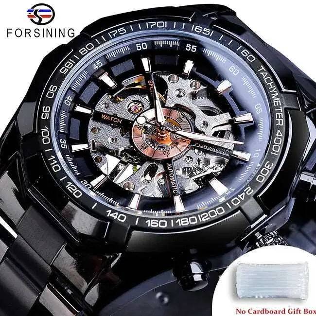 Forsining 2024 Edelstahl Wasserdicht Herren Skeleton Uhren Top Marke Luxus Transparente Mechanische Sport Männliche Armbanduhren