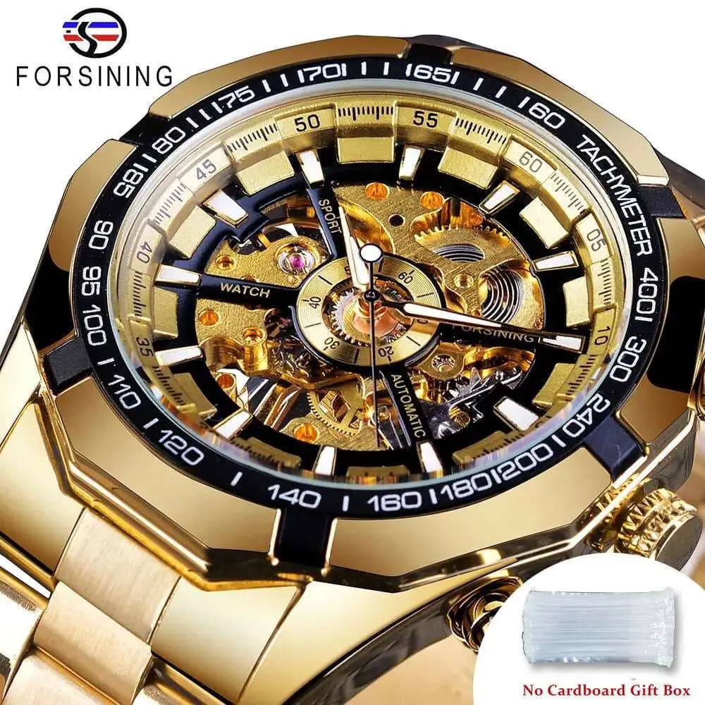 Forsining 2024 Edelstahl Wasserdicht Herren Skeleton Uhren Top Marke Luxus Transparente Mechanische Sport Männliche Armbanduhren