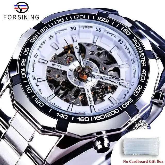 Forsining 2024 Edelstahl Wasserdicht Herren Skeleton Uhren Top Marke Luxus Transparente Mechanische Sport Männliche Armbanduhren