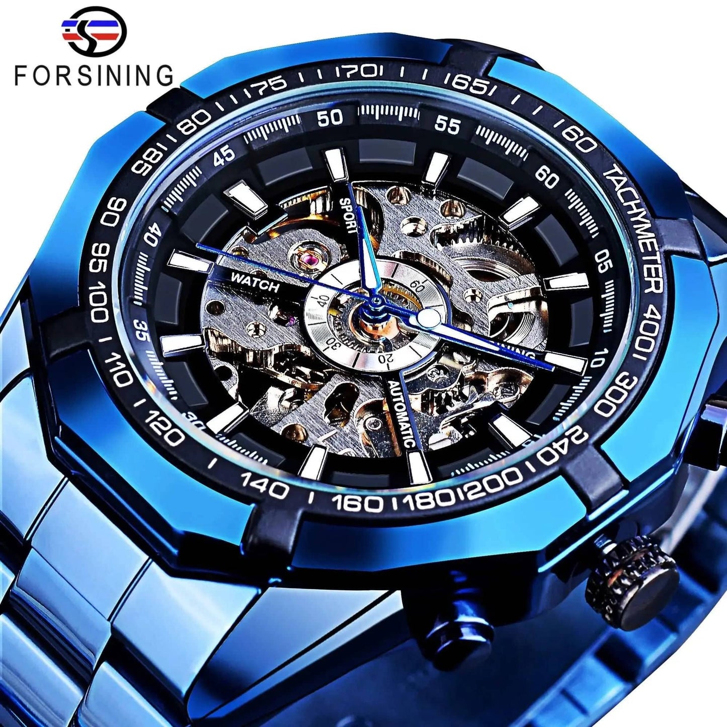 Forsining 2024 Edelstahl Wasserdicht Herren Skeleton Uhren Top Marke Luxus Transparente Mechanische Sport Männliche Armbanduhren