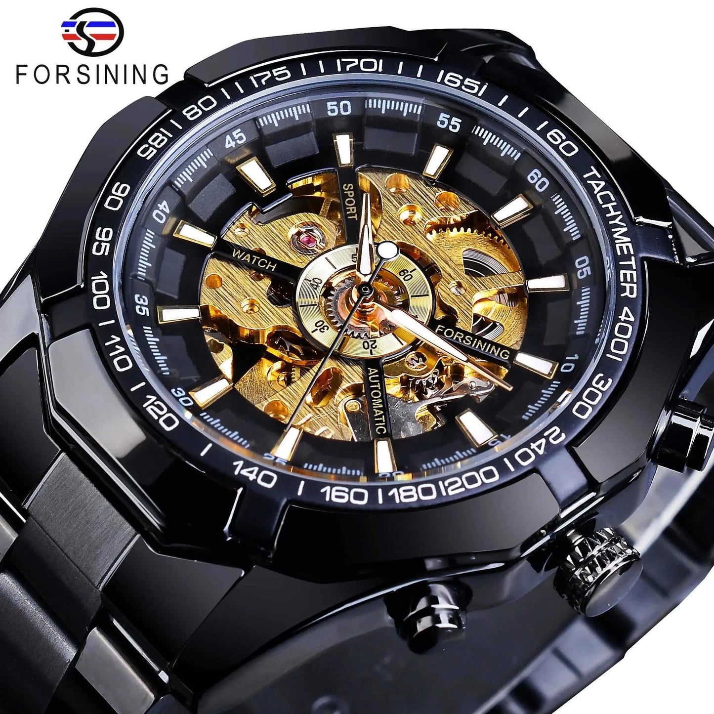 Forsining 2024 Edelstahl Wasserdicht Herren Skeleton Uhren Top Marke Luxus Transparente Mechanische Sport Männliche Armbanduhren