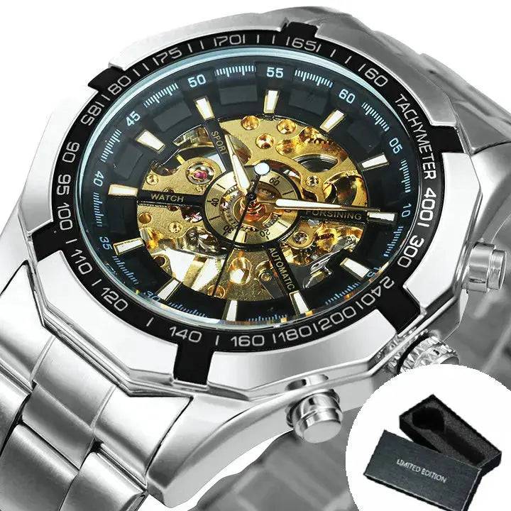 Forsining 2024 Edelstahl Wasserdicht Herren Skeleton Uhren Top Marke Luxus Transparente Mechanische Sport Männliche Armbanduhren