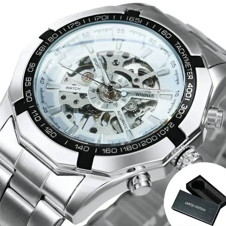 Forsining 2024 Edelstahl Wasserdicht Herren Skeleton Uhren Top Marke Luxus Transparente Mechanische Sport Männliche Armbanduhren