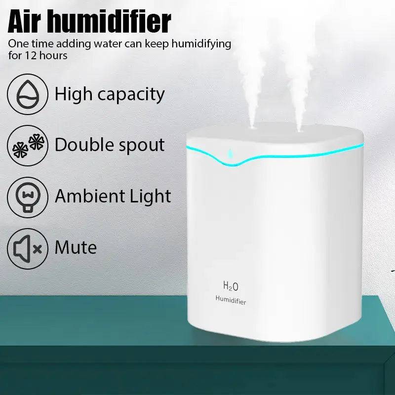 Air Humidifier Double Spray Port Essential Oil Aromatherapy Humificador Cool Mist Maker