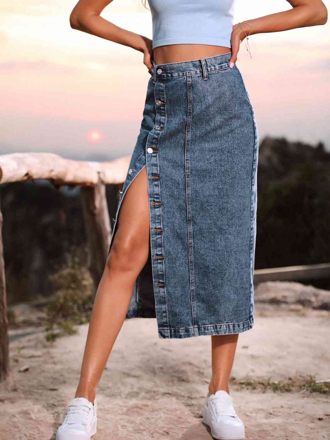 Denim rok met knoopsluiting