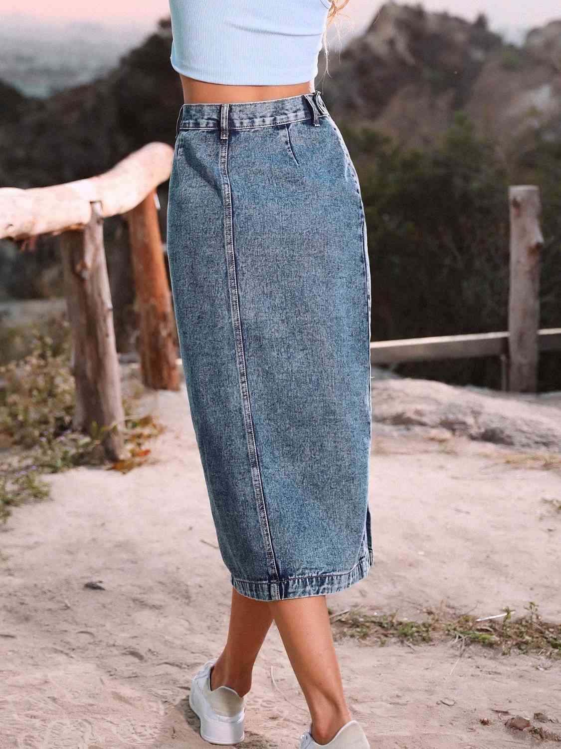 Denim rok met knoopsluiting