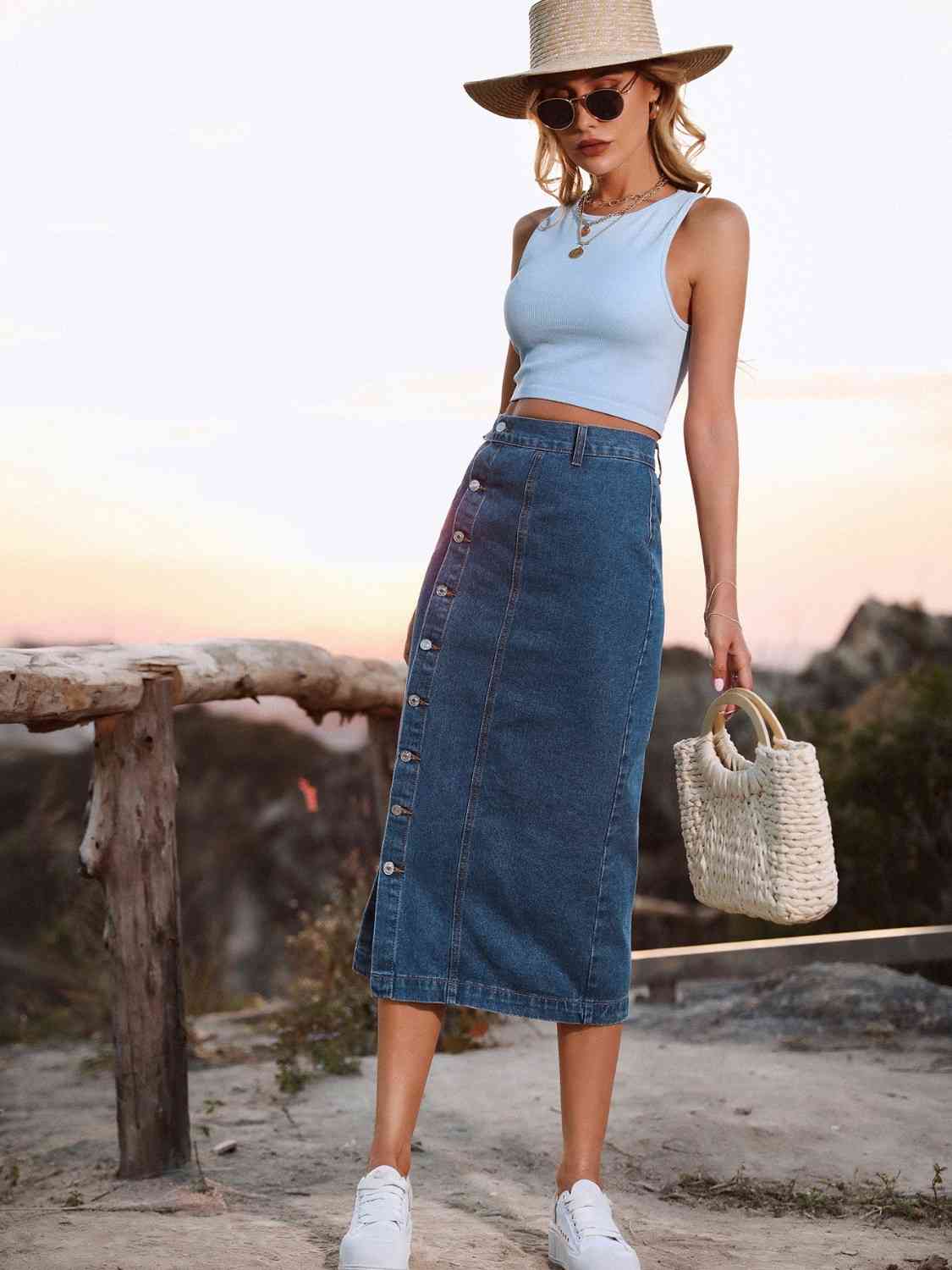 Denim rok met knoopsluiting