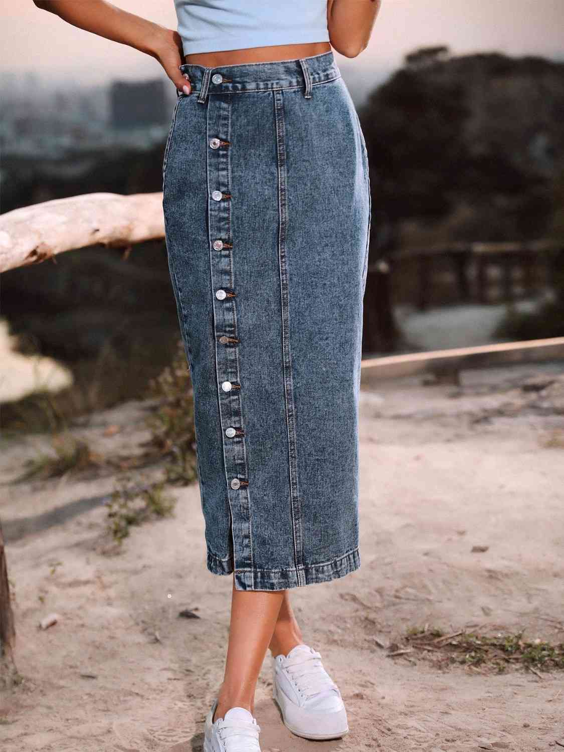 Denim rok met knoopsluiting