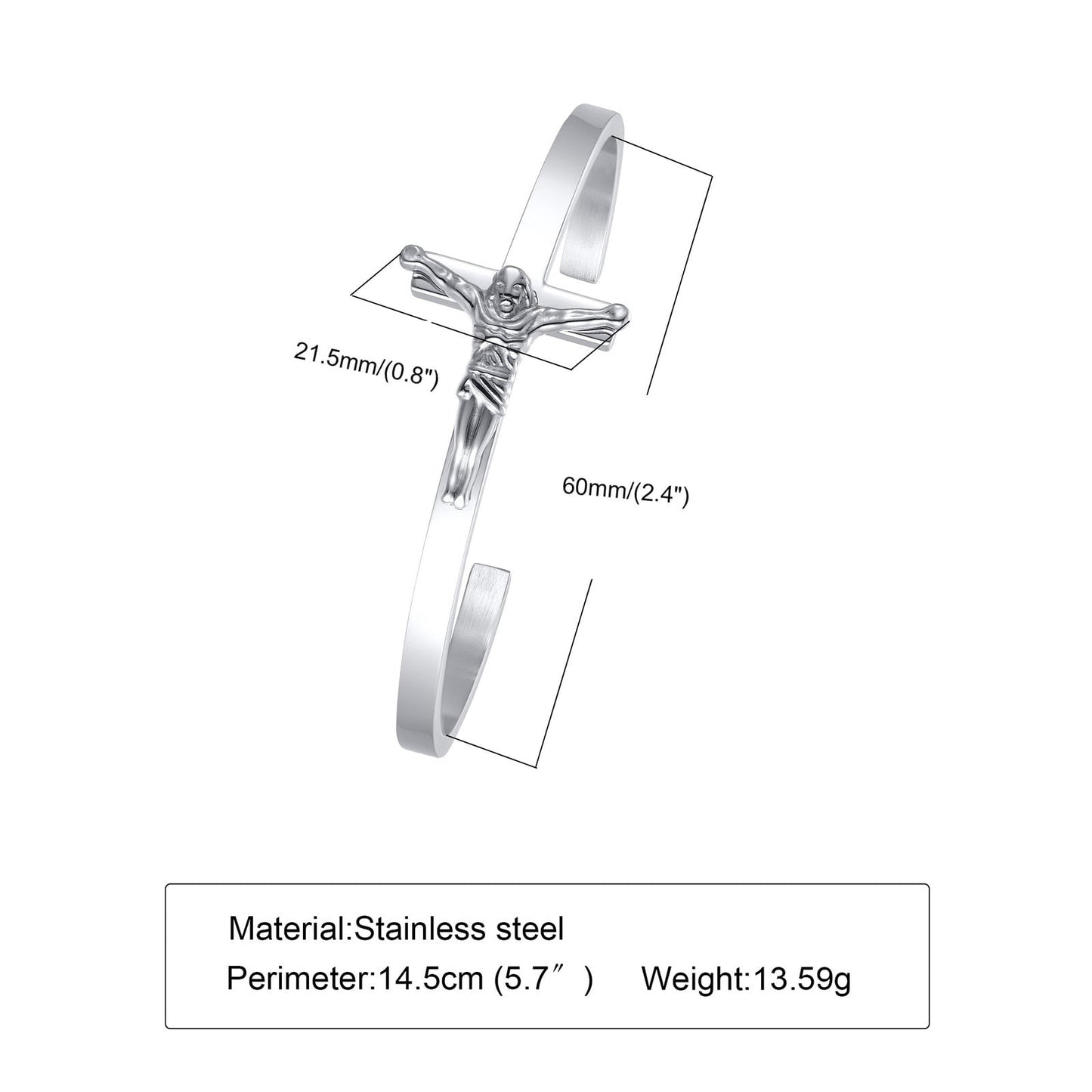 SILBERNES KREUZ-MANSCHETTEN-ARMBAND. SEITLICH KREUZ-ARMBAND AUS EDELSTAHL