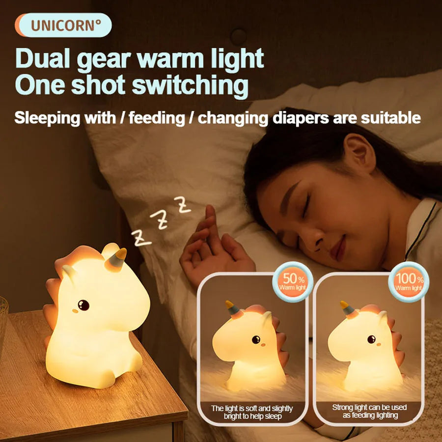 eenhoorn schattig siliconen LED-nachtlampje voor kinderen USB oplaadbaar cartoon dier slaapkamer decor Touch nachtlampje voor geschenken