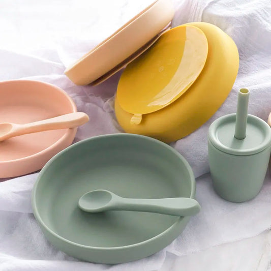 Safe Silicone Children's Tableware: Round Plates & Bowls