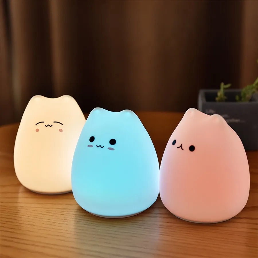 LED Nachtlicht Für Kinder Baby Kinder weiche Silikon Touch Sensor 7 Farben cartoon Katze schlaf lampe hause schlafzimmer dekoration