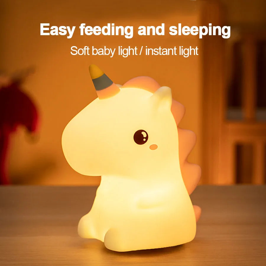 Einhorn süße Silikon LED Nachtlicht für Kinder Kinder USB wiederaufladbare Cartoon Tier Schlafzimmer Dekor Touch Nachtlampe für Geschenke