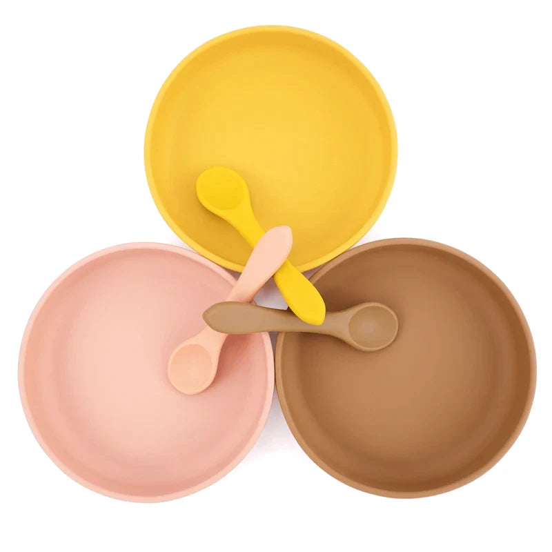 Safe Silicone Children's Tableware: Round Plates & Bowls