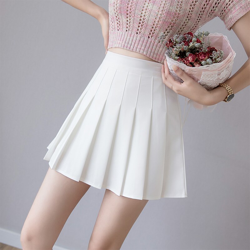 Zoki Sexy Women Pleated Skirt Summer High Waist Chic A Line Ladies Pink Mini Skirt Korean Zipper Preppy Style Girls Dance Skirts