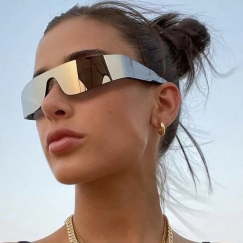 2000S Esthetische Y2K Zonnebril Mannen Een Stuk Sport Zonnebril Vrouwen Vintage Wrap Around Shades Mode Punk Goggle Eyewear