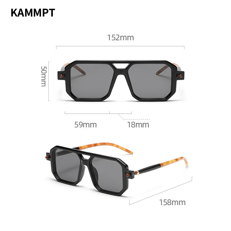 Kampt Vintage Vierkante Zonnebril Voor Mannen Mode 2022 Retro Dubbele Brug Mannelijke Zonnebril Eyewear Trendy Brand Design Shades