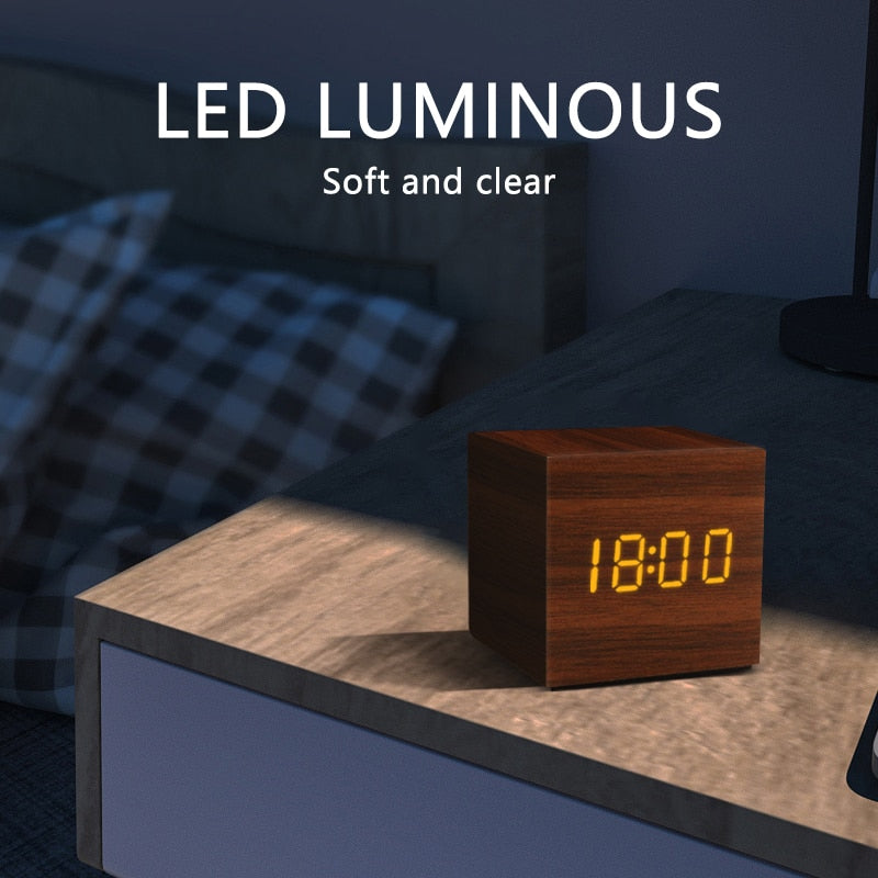 LED Wooden Alarm Clock