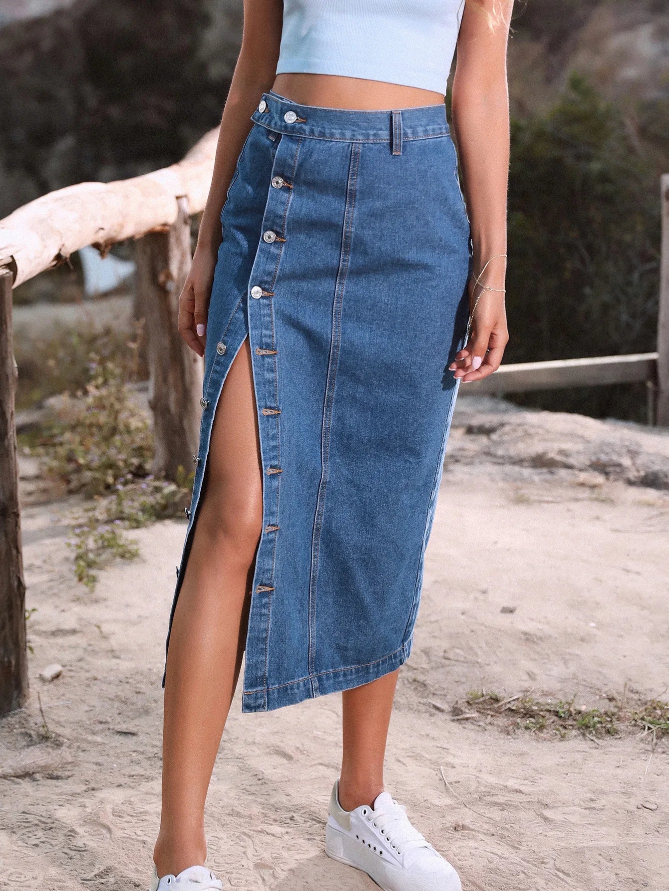 Denim rok met knoopsluiting