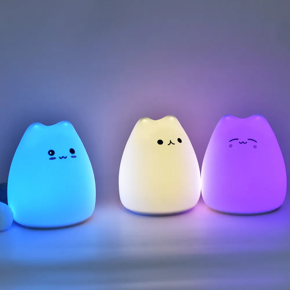 LED-nachtlampje voor kinderen Baby Kids zachte siliconen aanraaksensor 7 kleuren cartoon kat slaaplamp thuis slaapkamer decoratie